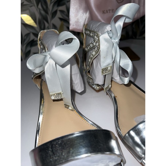 Kate Whitcomb Wedding‎ Shoes 7 Rhinestone Abbie Bling Flats Silver Pearl Comfort - Picture 5 of 6